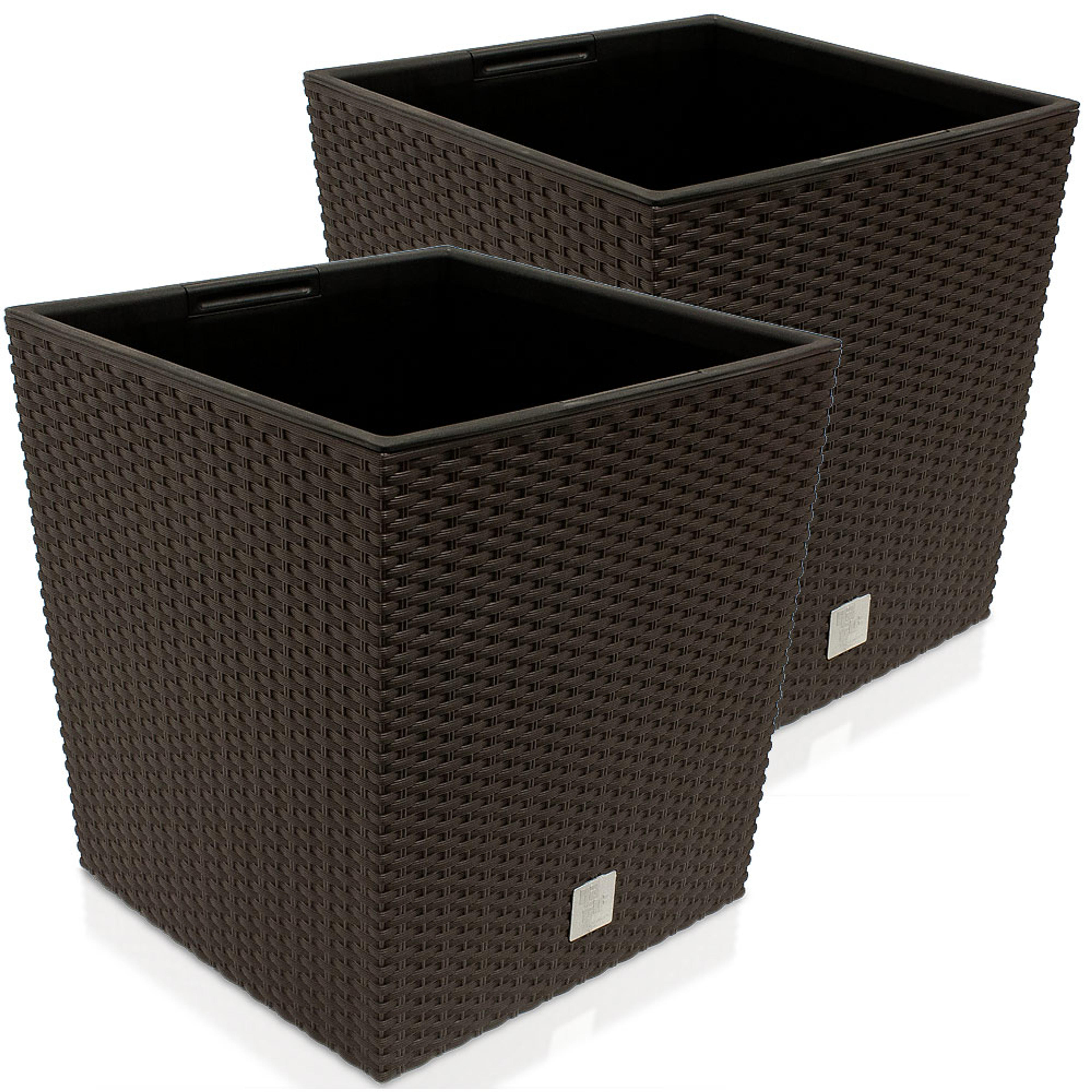 2x Bac à fleurs 64 L marron résine tressée avec poignée